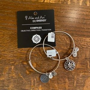 Alex and Ani Compass and T initial bracelets